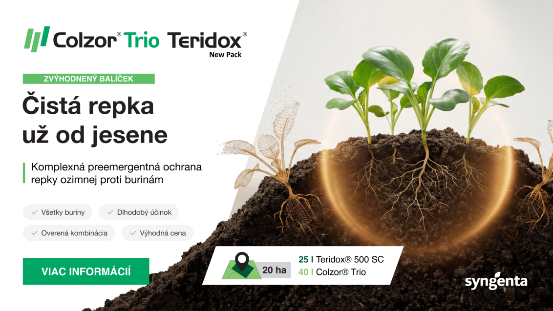 Reklamný banner Colorb Trio Terdox s rastlinou v pôde a textom o čistení repky