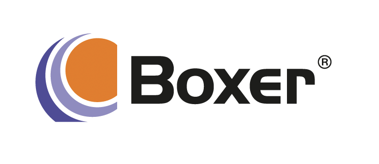 Logo Boxer s oranžovým kruhom a modrými oblúkmi